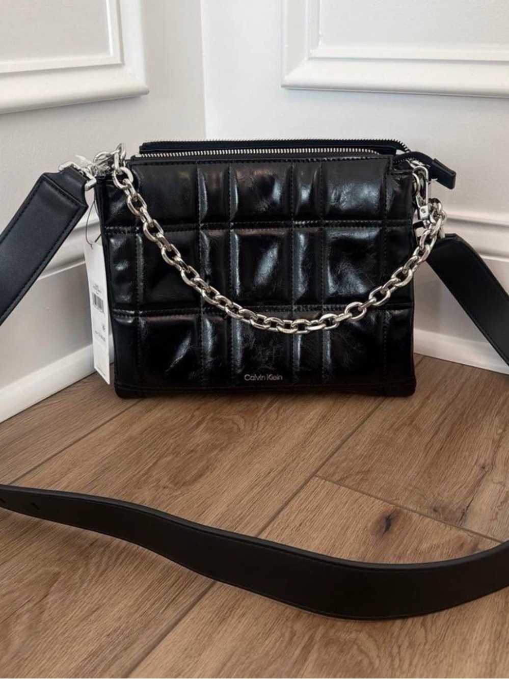 NWT Discontinued Calvin Klein Rain Black quilted Crossbody Bag
